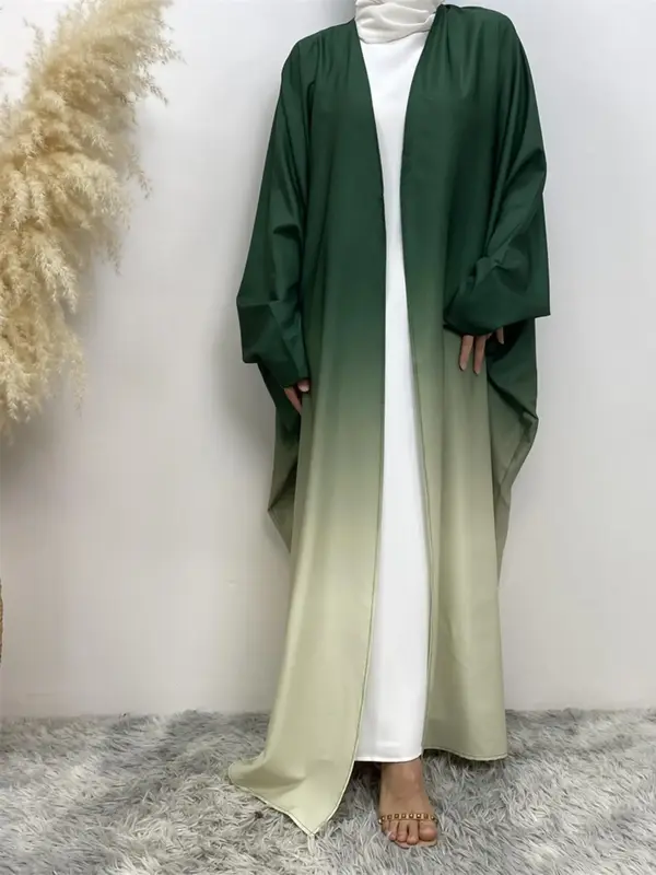 Arabic Clothing-Ombre Batwing Sleeve Open Front Abaya Without Dress & Hijab, Modest Long Sleeve Maxi Abayas for Daily Wear, W...