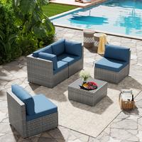 Walsunny Patio Furniture 5 Pieces Outdoor Sectional Sofa Set, Silver Wicker Couch with Ottoman and Storage Table All-Weather ...
