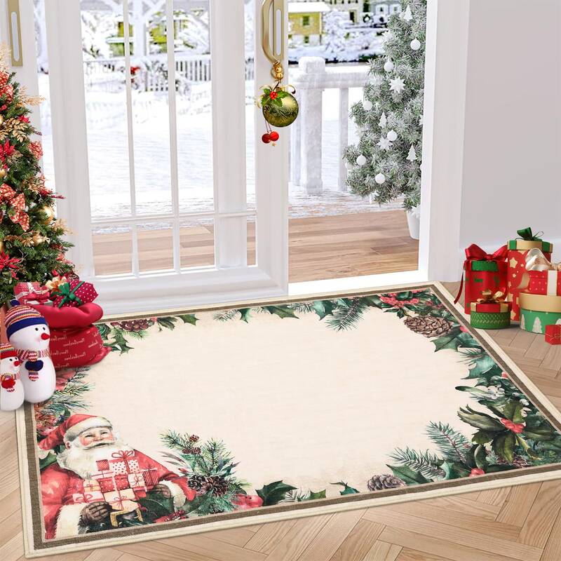 Garvee Christmas Santa Claus Area Rug - Non Slip, Washable - Soft Low Pile - Classic Red Print - 2x3 Size - Indoor Entryway, ...