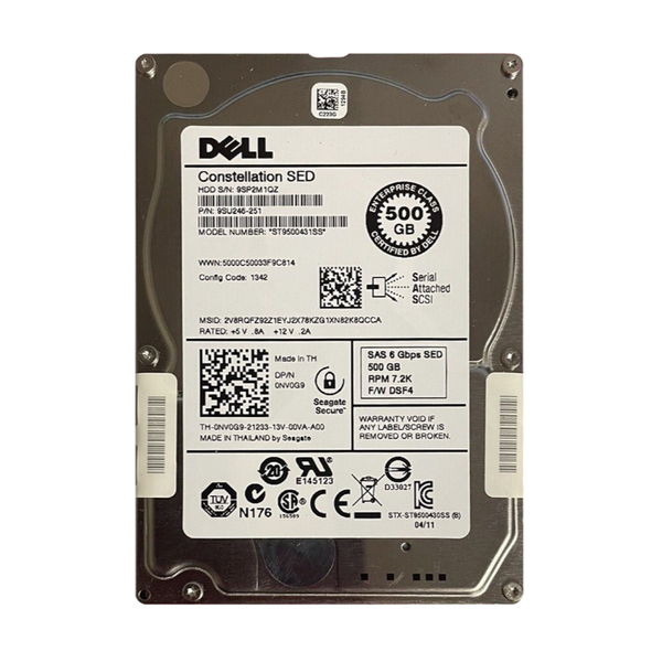 NV0G9 Dell 500GB 6Gb/s SAS 7200 2.5-inch 16MB Hard Drive