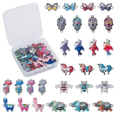48Pcs 8 Style Printed Alloy Links/Connectors
