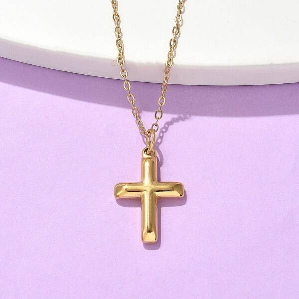304 Stainless Steel Cross Pendant Cable Chain Necklaces