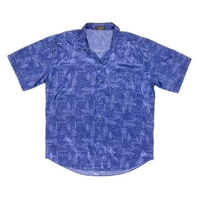 T. CORNER Mens Shirt Blue Silk Crazy Pattern 2XL