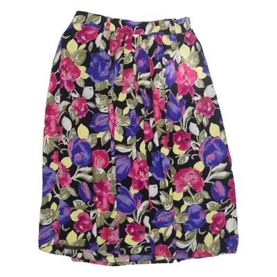 Womens A-Line Skirt Black Knee Length Viscose Floral UK 10