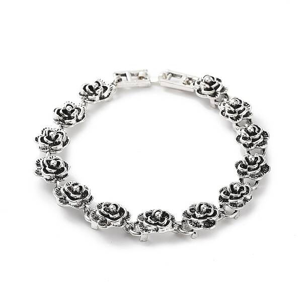 Vintage Alloy Rose Flower Link Chain Bracelet for Women