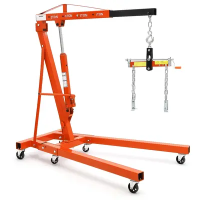 Garvee 2-Ton Folding Hydraulic Engine Hoist with Load Leveler, 4400 lbs Capacity, Heavy-Duty Cherry Picker with 6 Swivel Whee...
