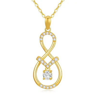 14K Gold Circular Shaped Cubic Zirconia Infinite Symbol Pendant Necklace