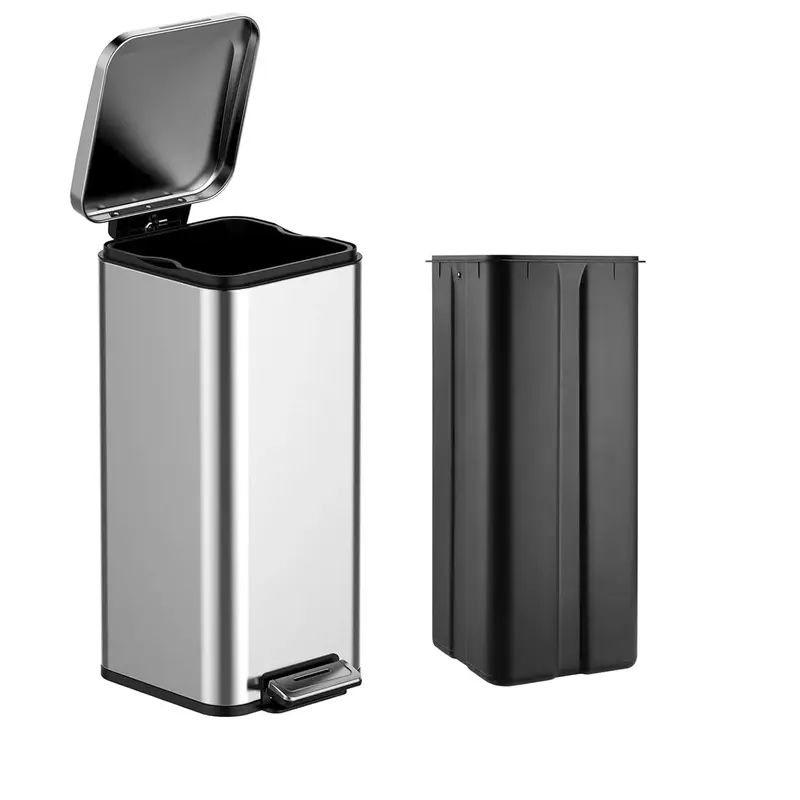 Garvee 8 Gallon Step Trash Can, Square Fingerprint-Proof Garage Can with Soft-Close Lid for Kitchen, with Removable Inner Buc...