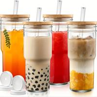 24oz High Borosilicate Glass Tumbler Set with Bamboo/Light Plastic Lids with Glass Straws - Durable Drinkware for Soda, Boba ...