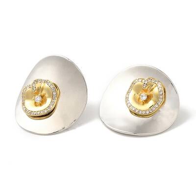 Rack Plating Brass Micro Pave Clear Cubic Zirconia Stud Earrings