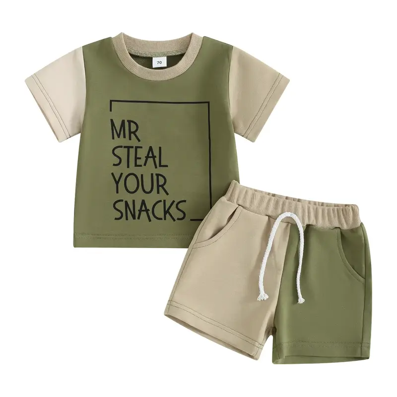Toddler Baby Boy Summer Clothes Short Sleeve Letter Print T Shirt Tops + Elastic Shorts Infant Casual Outfit Set
