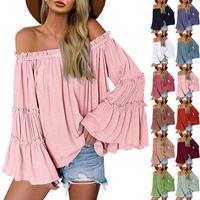 Yousify Womens Off The Shoulder Long Bell Sleeve Tops Flared Casual Loose Blouse Dress Black