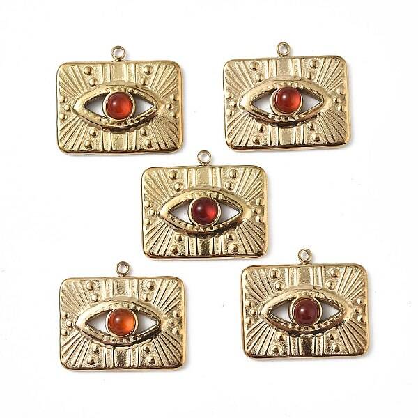 PVD Vacuum Plating 201 Stainless Steel Natural Red Agate Pendants