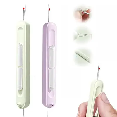2 in 1 Automatic Needle Threader, 2 Counts Portable Seam Ripper, Quick Needle Threader Tool for DIY, Sewing Machine Supplies,...