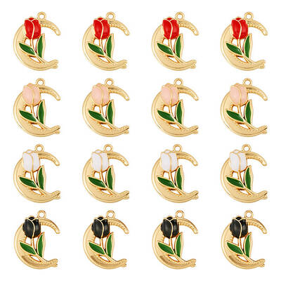 16Pcs 4 Colors Alloy Enamel Pendants