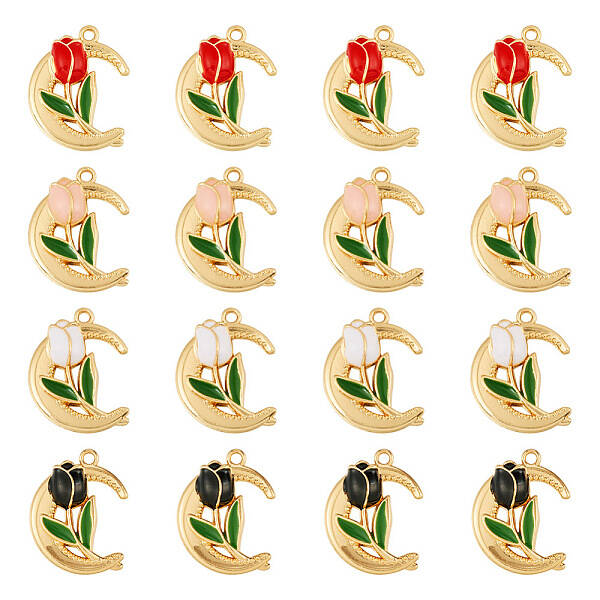 16Pcs 4 Colors Alloy Enamel Pendants