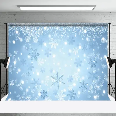 Aperturee Elegant White Blue Winter Falling Snowflake Backdrop
