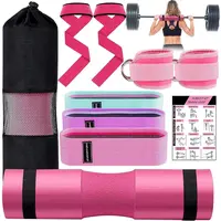Barbell Pad Set for Squat & Hip Workouts 10-Piece Kit: Foam Bar Cushion, Ankle Straps, Resistance Bands & Carrying Bag