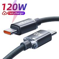 120W 6A Type-C to Type-C Fast Charging Data Cable, 1 Count Nylon Braided PD Cable, Phone Data Cable Compatible with Smartpho...