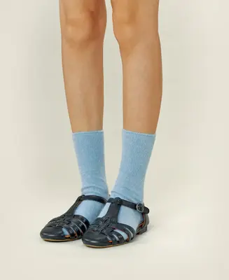 Women's Thin-Ribbed Cotton Sock Breeze - Baby Blue
