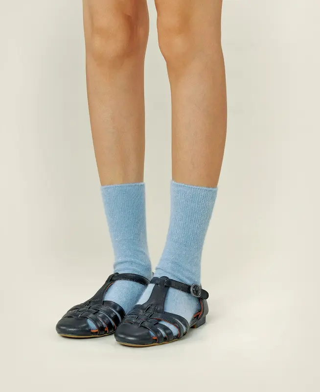 Women's Thin-Ribbed Cotton Sock Breeze - Baby Blue