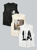 Men's Letter & City & Coconut Tree Print Tank Top, Regular Fit Casual Sleeveless Round Neck Top for Summer, Tank Tops for Men...