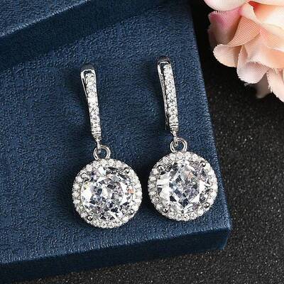 925 Sterling Silver Micro Pave Cubic Zirconia Dangle Hoop Earrings
