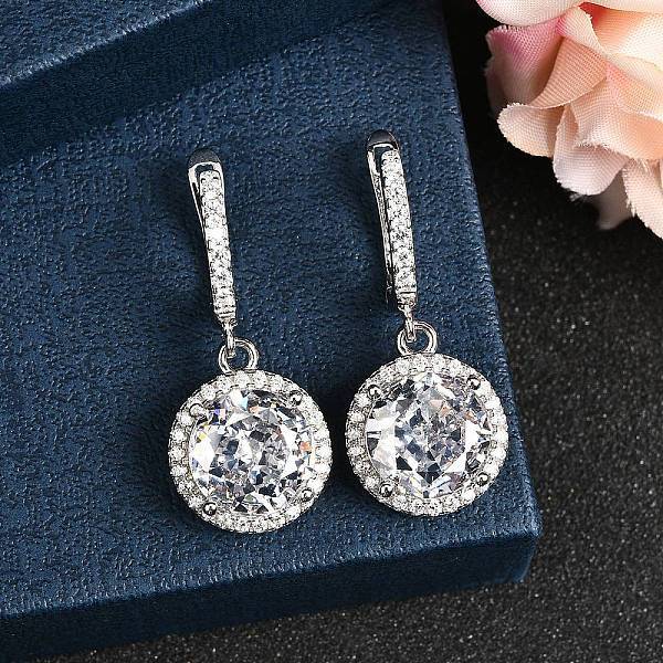 925 Sterling Silver Micro Pave Cubic Zirconia Dangle Hoop Earrings