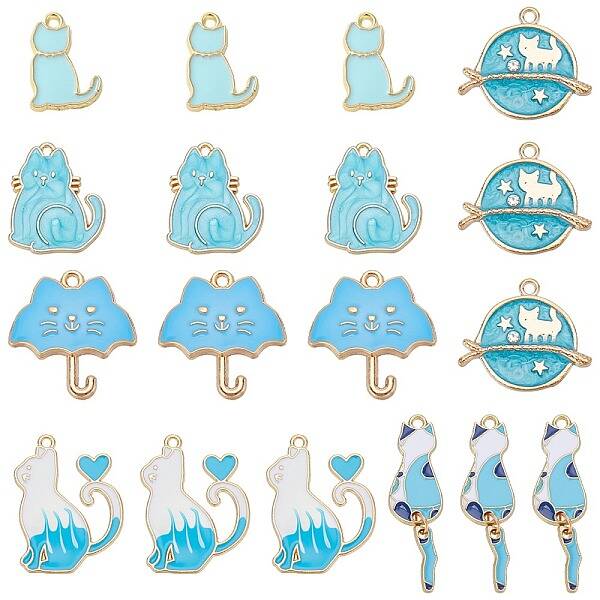 36Pcs 6 Styles Alloy Enamel Pendants