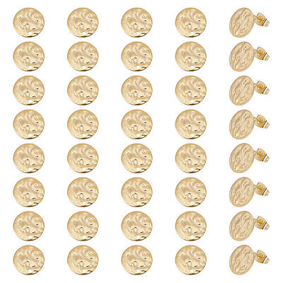 40Pcs 201 Stainless Steel Flat Round Stud Earring Findings