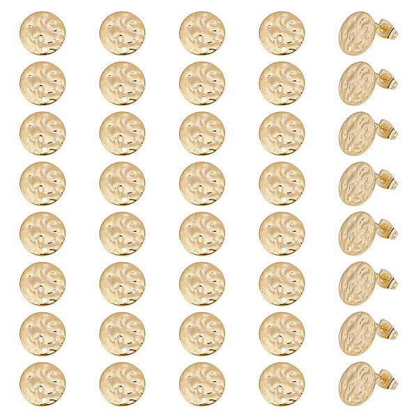 40Pcs 201 Stainless Steel Flat Round Stud Earring Findings