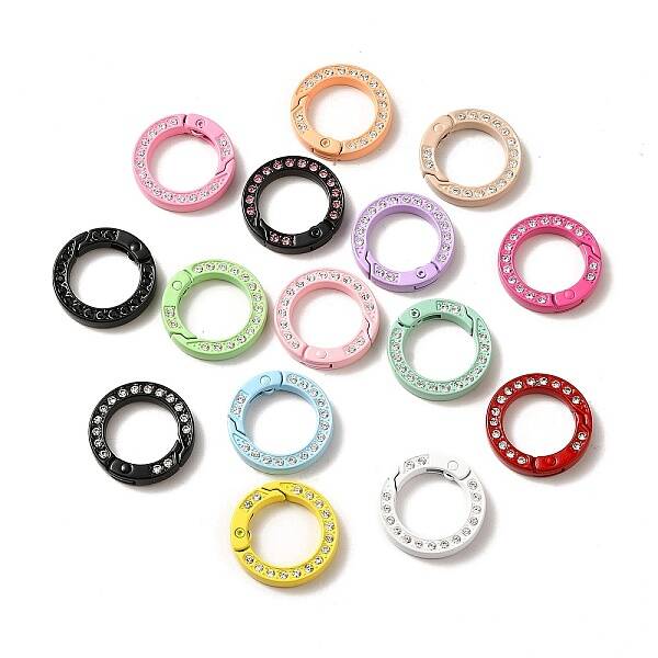 Spray Painted Alloy Crystal Rhinestone Spring Gate Rings