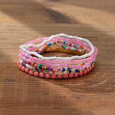 Bohemian Vacation Style Glass Beaded Stackable Stretch Bracelets Set for Women