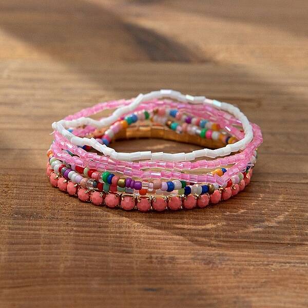 Bohemian Vacation Style Glass Beaded Stackable Stretch Bracelets Set for Women