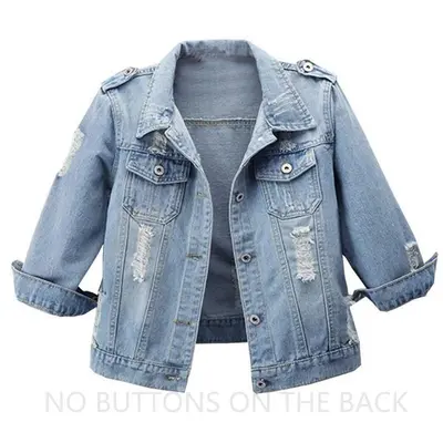 Women’s 3/4 Sleeve Washed Denim Jackets Distressed Light Cropped Jean Jackets Coats Casual Womenswear