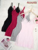 Women's Contrast Lace Bow Decor Cami Nightdress, Casual Soft Comfortable Spaghetti Strap Nightgown for All Seasons, Ladies Sl...