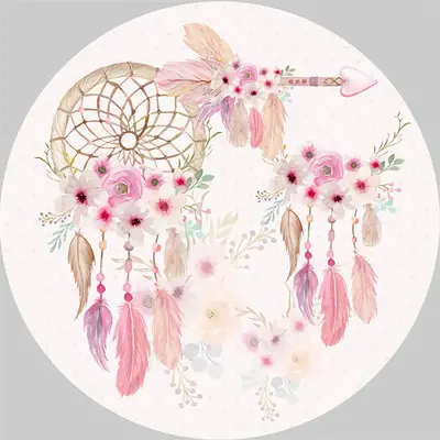 Aperturee Pink Floral Dreamcatcher Round Birthday Backdrop Kit | Round Backdrop Fabric Cover | Round Birthday Backdrop Cover ...