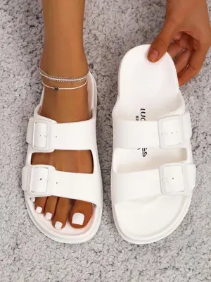 Fashion Plain Color Designer Slides Slippers for Women, Casual Comfort Buckle House Slippers for Summer, Lightweight Non-slip...