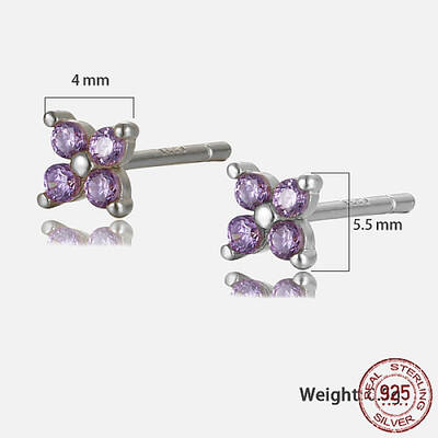 Platinum Rhodium Plated Sterling Silver Flower Stud Earrings