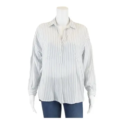 ZARA Blue V-Neck Striped Long Sleeve Blouse Womens XS