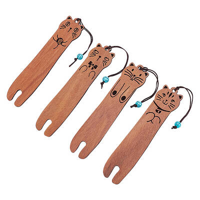 4Pcs 4 Styles Wood Bookmarks