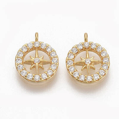Brass Micro Pave Clear Cubic Zirconia Charms