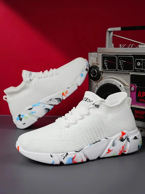 2024 Fashion Letter Detail Mesh Breathable Lightweight Athletic Running Shoes, Comfortable Sneakers, Colorful Soles Walking S...