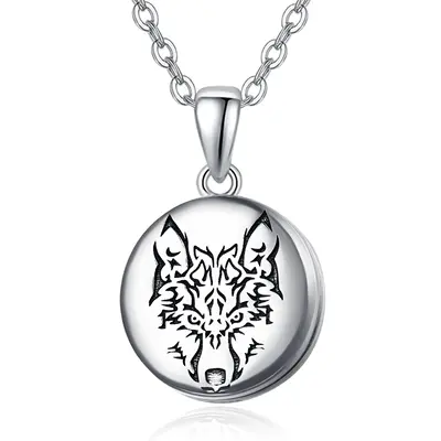 Sterling Silver Wolf Personalized Photo Locket Necklace