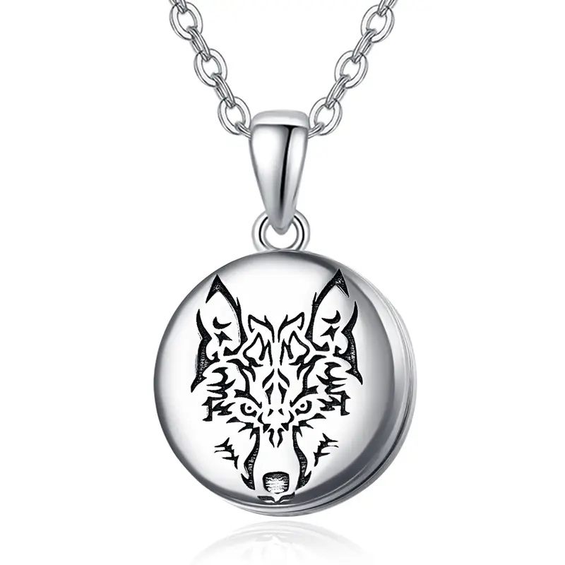 Sterling Silver Wolf Personalized Photo Locket Necklace