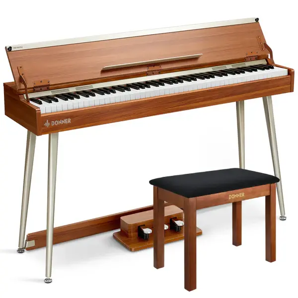 Donner DDP-80 PLUS Digital Piano with Semi-open Cover - Piano+Brown Bench