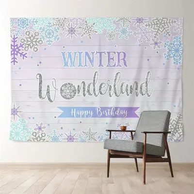 Aperturee Purple Snowflake Winter Wood 1st Birthday Backdrop