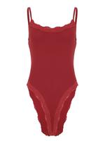 Women's Solid Contrast Lace Bodysuit, Casual Comfy Breathable Bodysuit for Daily Wear, Ladies Clothes for Summer, Womenswear