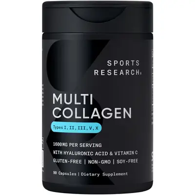 Sports Research Multi Collagen Pills (Type I, II, III, V, X) - Hydrolyzed Collagen Peptides with Hyaluronic Acid + Vitamin C ...