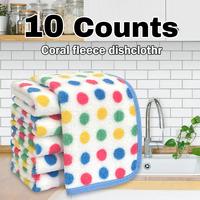 10 Counts Kitchen Dish Cloths Cleaning Towels, Super Absorbent and Soft Coral Fleece Cloth, Microfiber Nonstick Oil Cleaning ...
